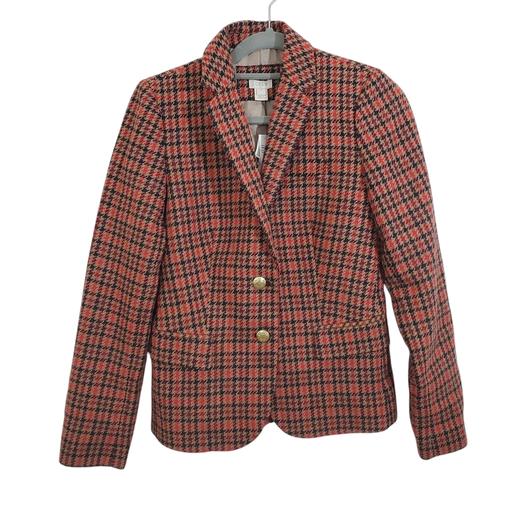 NWT J Crew Schoolboy Blazer Wool Plaid Check Gold Button Size 0 Preppy Old Money